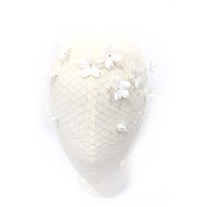 voilette à mouche ivoire, fleur en soie, strass