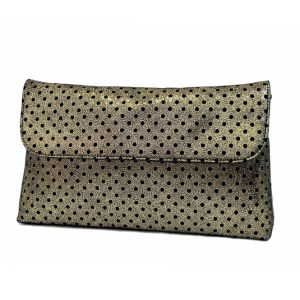 pochette en cuir doré et point noir