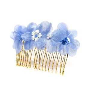 peigne fleurs de soie bleu
