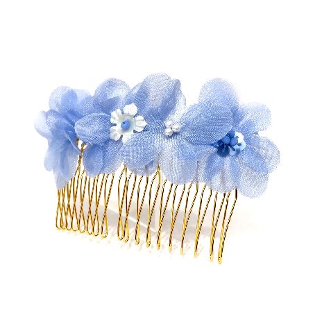 peigne fleurs de soie bleu