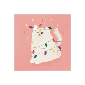 Carte de voeux chat et guirlande