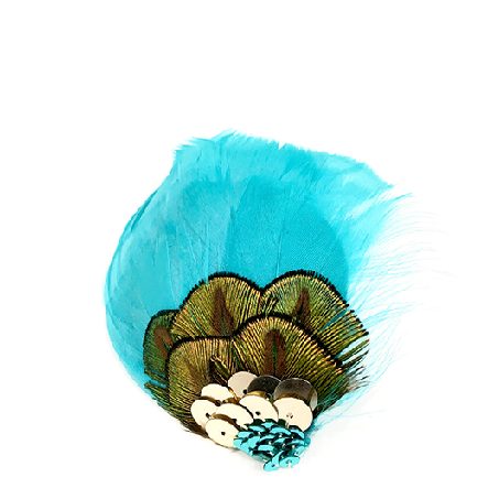 pince en plumes d’oie turquoises et plumes de paon