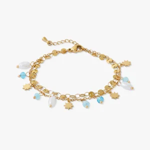 Bracelet 2 rangs perles facettées et soleils Acier