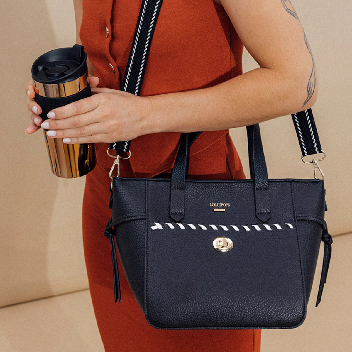 Sac shopper noir Pivoine – Image 2