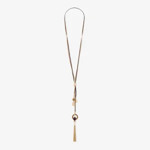 Sautoir en chaine et suédine avec perles Léopard félin