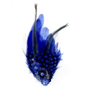 pince plumes bleu électrique, paillettes et strass