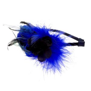serre-tête fleur noire, marabout, plumes bleu électrique