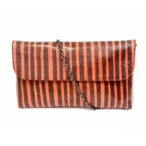 pochette en cuir orange et rayure marron