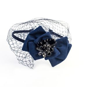 serre-tête vanya en denim, voilette et strass