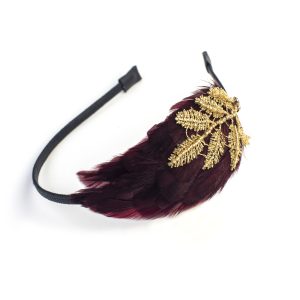 serre-tête asami à plumes rouges, strass et broderies