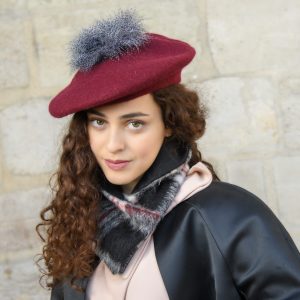 beret cloé bordeaux en laine et plumes d&rsquo;oie