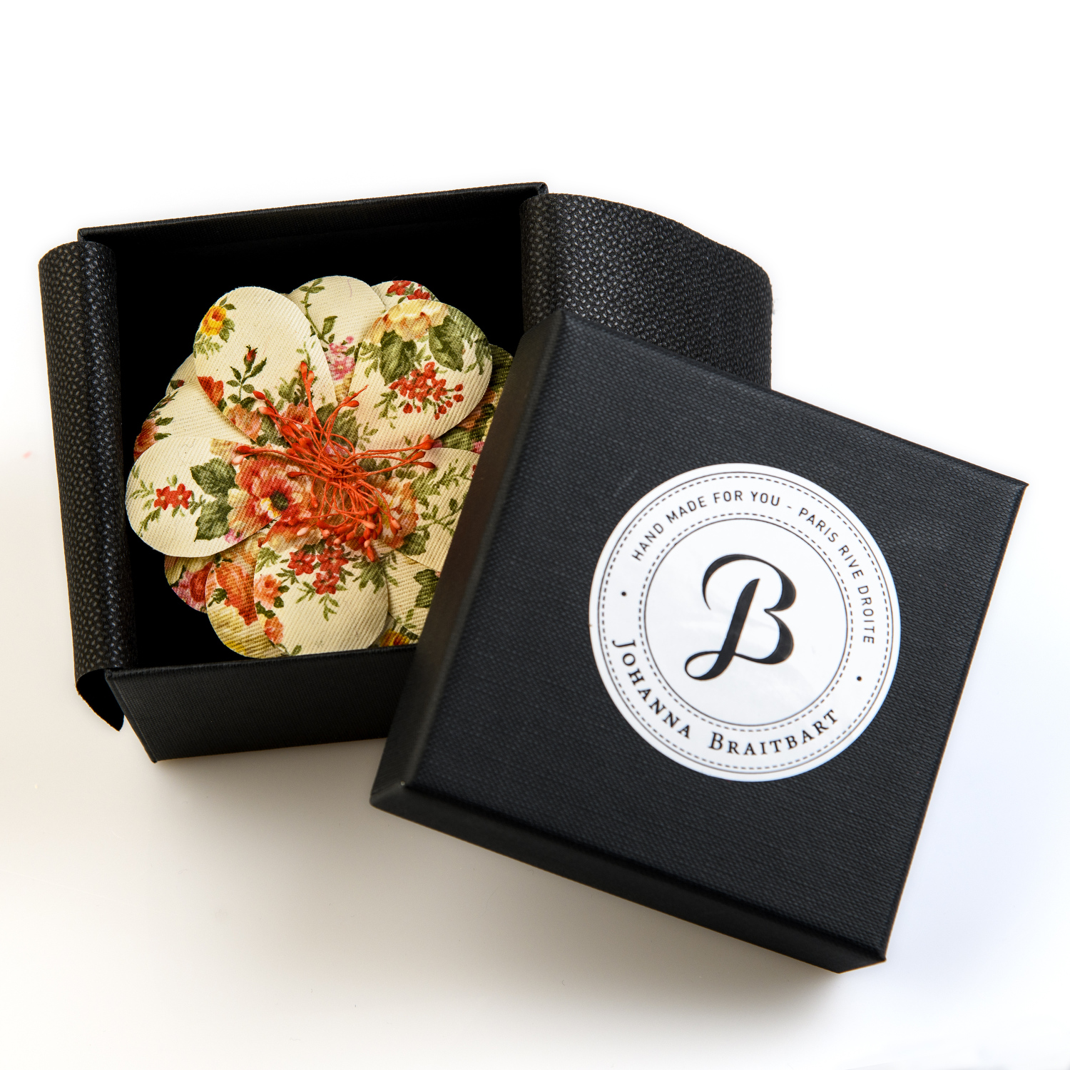 pince broche en coton du japon verte à fleurs bleues – Image 3