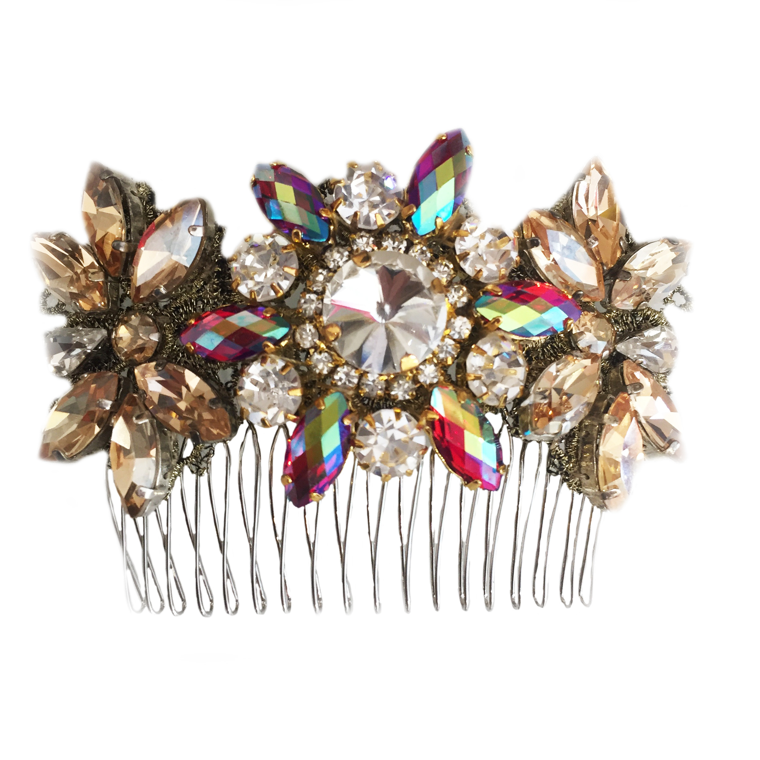 peigne métal en dentelle lurex et strass swarovski