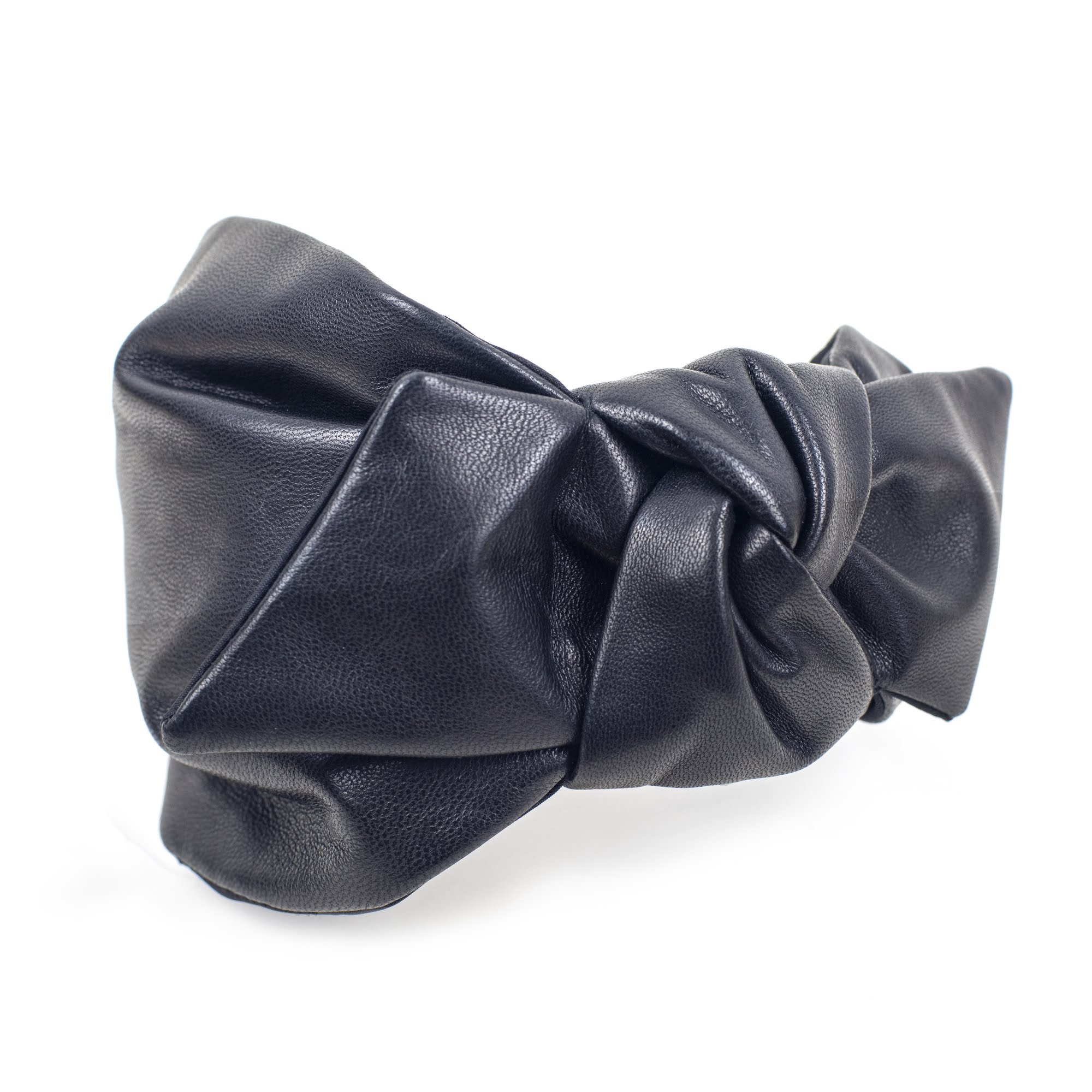 serre-tête leyla en cuir noir et noeud côté