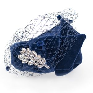 serre-tête en velours voilette et strass camélia