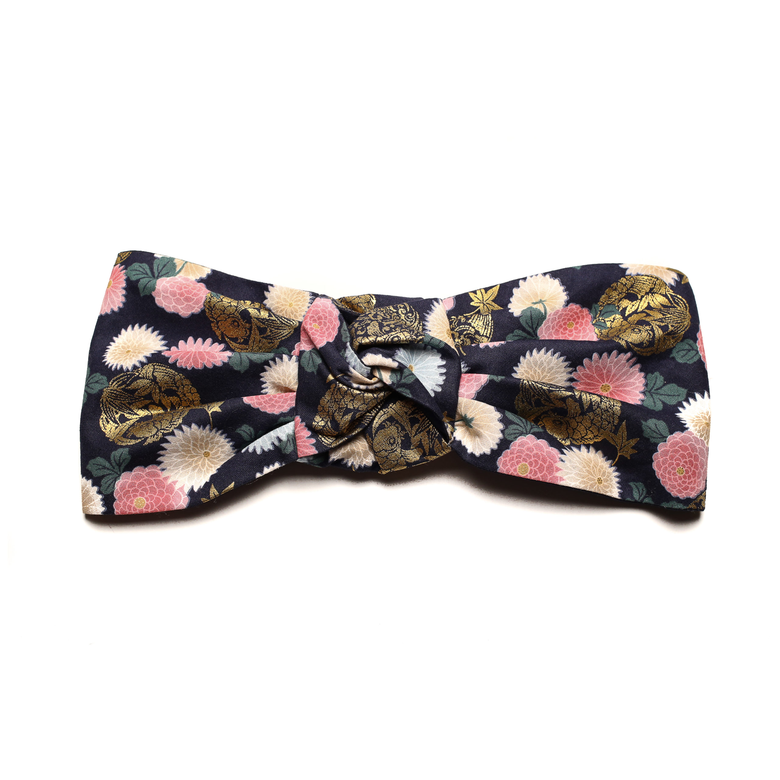 turban nœud marine à fleurs en coton japonais