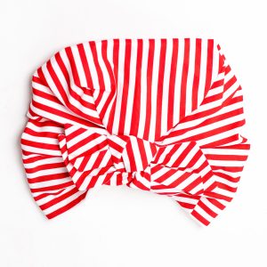 turban bonnet à noeud et rayures rouges et blanches