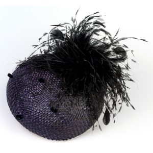 bibi paille de riz noir pince plumes autruche