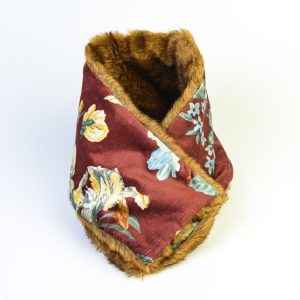 Echarpe col en velours fleuri et fausse fourrure