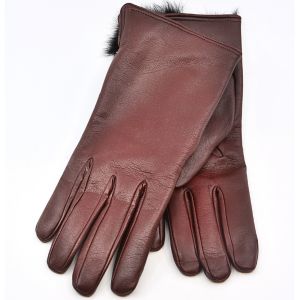 gants en cuir bordeaux doublé lapin noir
