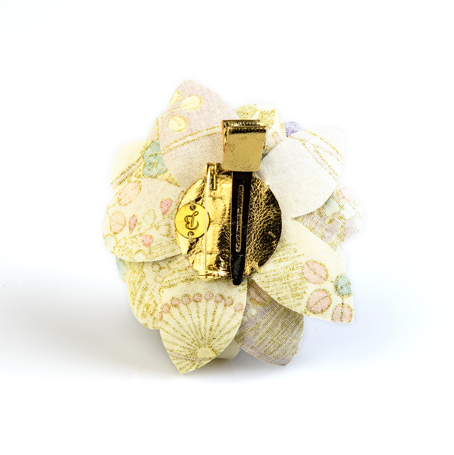 pince broche en coton du japon verte à fleurs bleues – Image 2