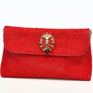 pochette poulain rouge strass