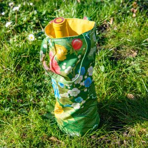 sac à bouteille en coton du Japon vert à fleurs