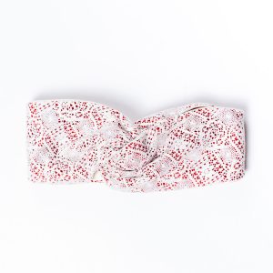 turban double en coton rouge à dentelle blanche